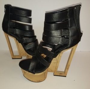 Black and Gold Platform Heels